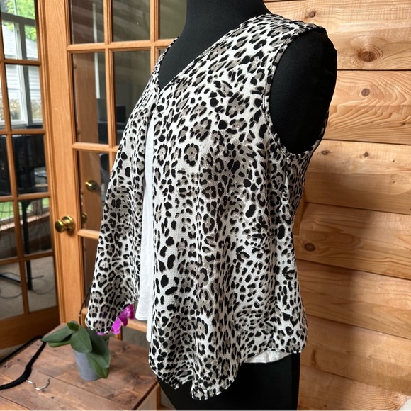 GREEN ENVELOPE LA Flowy Leopard Print‎ Asymmetrical Sleeveless Mob Wife Blouse M - Picture 6 of 12